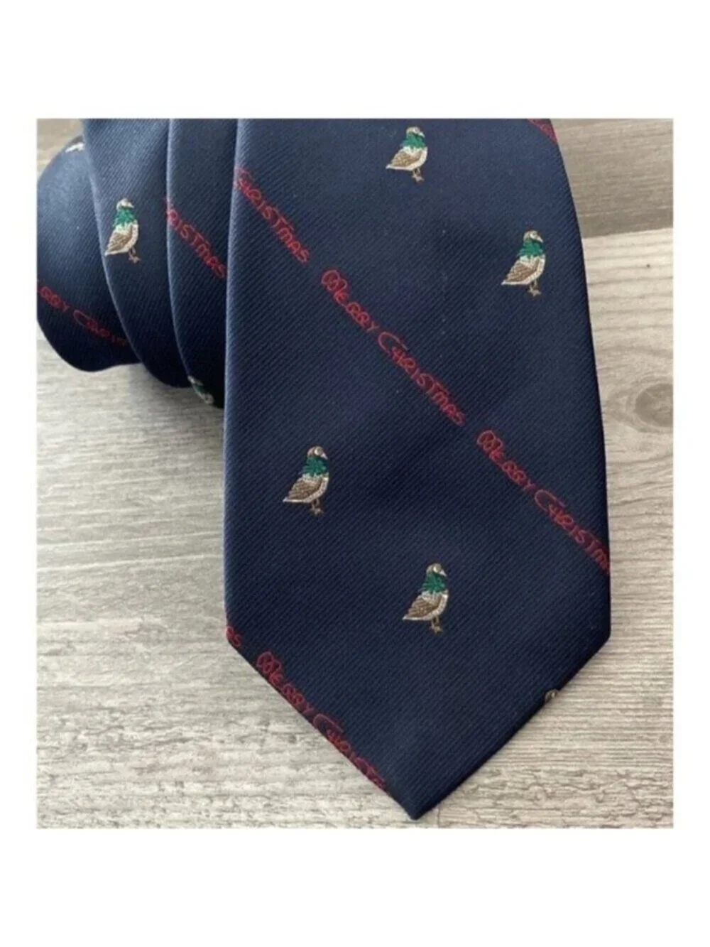 Robert Talbott Neck Tie Mallard Duck Merry Christmas Bow Novelty Blue Red 55